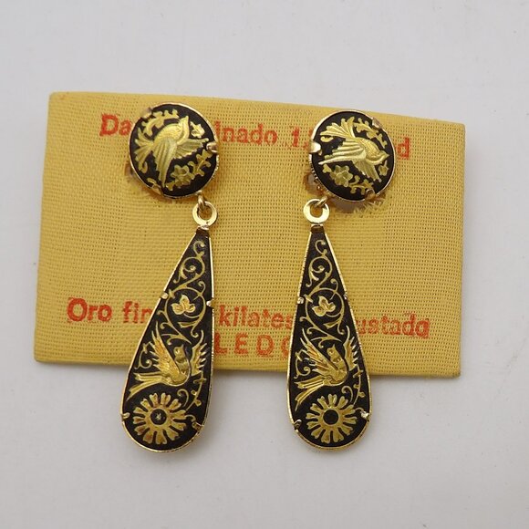 Vintage Damascene Drop Earrings and Pendant - Picture 4 of 7